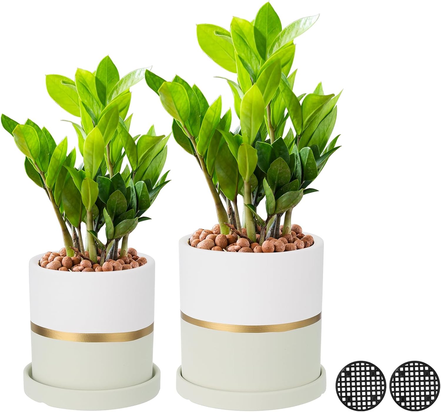 PATIKIL 4"/6" Ceramic Plant Pots, 2 Pack Modern Flower Planters with Drainage Holes for Decorate Home Indoor Plants Succulent Herb, Beige