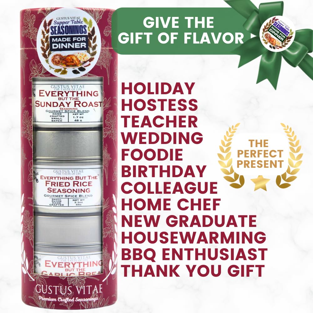 Made for Dinner: Supper Table Seasonings | Gift Packaged Set of 3 Spice Blends | All Natural, Non GMO | Gourmet Infused Spice & Herb Blends | Small Batch, Hand Made Dinner Table Seasonings | Made in USA | No Artificial Ingredients, Authentic Flavors | GLP-1 Friendly | Artisanal Seasoning Gift Pack | Sustainably Sourced, Ultra Premium | Gustus Vitae | All Occasion Gift