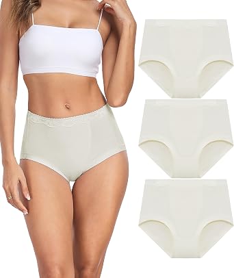ANLIQI Women's Cotton Lace Underwear High Waisted Full Coverage Ladies Panties Soft Stretch Briefs Postpartum Hipster S-3XL