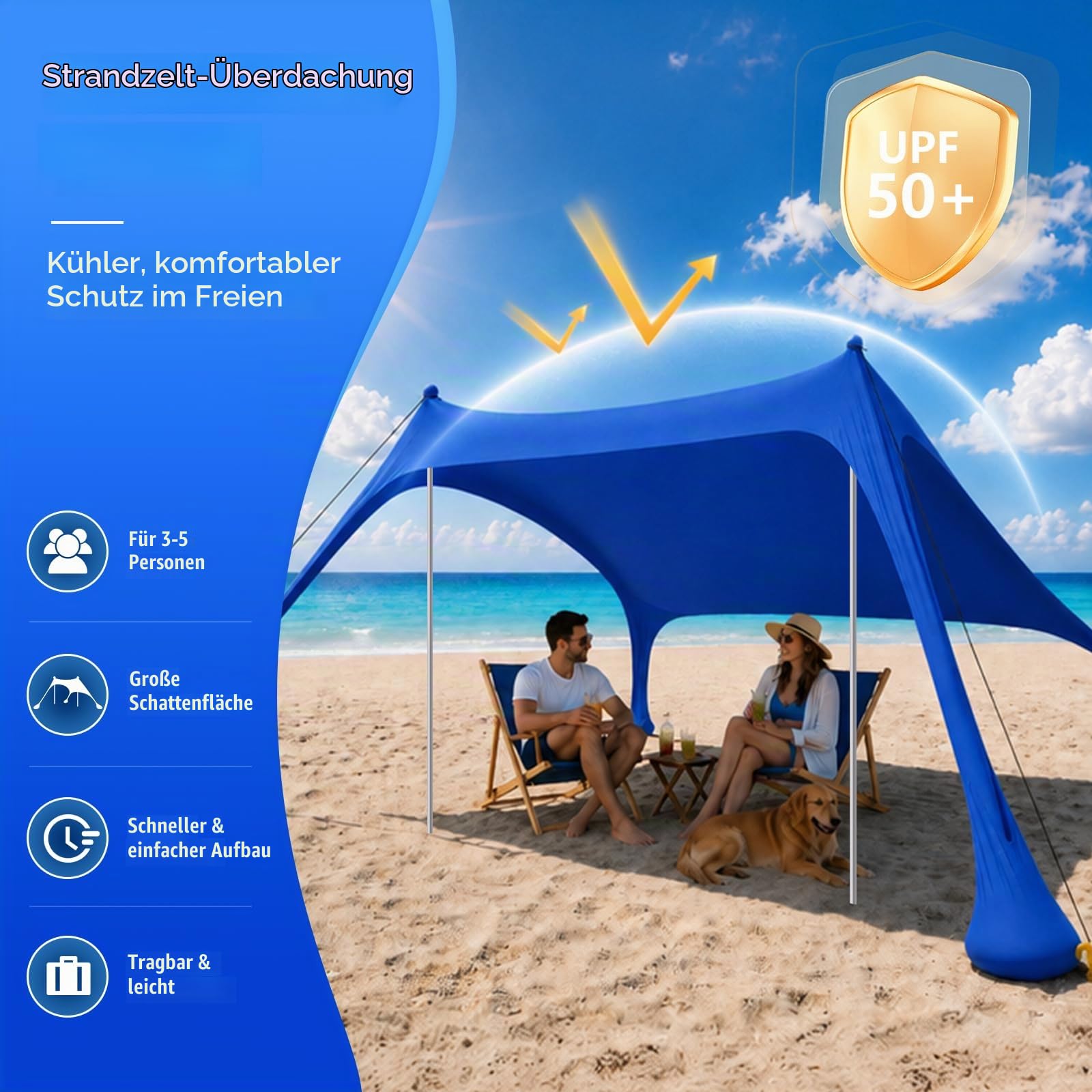 Strandzelt mit Strandmatte, LSF 50+ Hochschutz, 2x2x2m, Dunkelblau