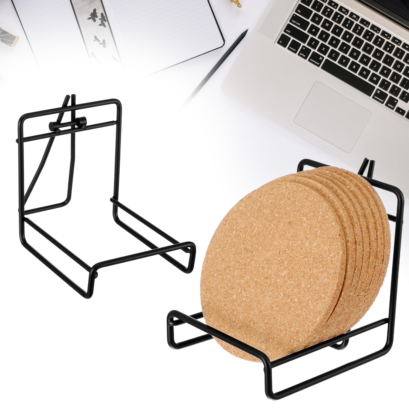 8-pak czarnych metalowych uchwytów na podstawki, stojak i pojemnik do przechowywania okrągłych i kwadratowych podstawek, minimalistyczny design