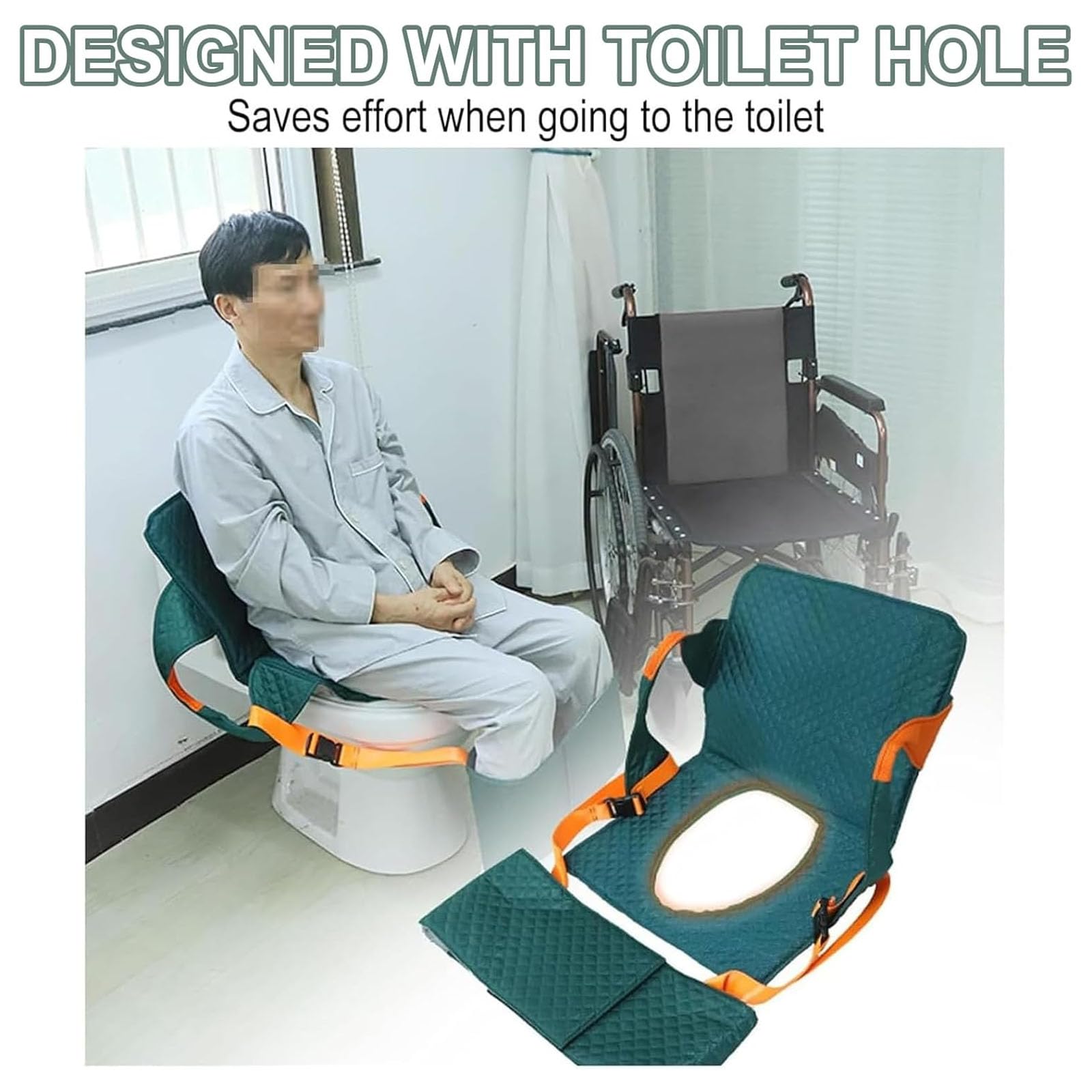 Manta Para Traslado De Pacientes, Dispositivo De Giro Para Personas Mayores En Cama Con Cinturón De Seguridad, Orificio Para Inodoro Y Cojín Extraíble, Almohadillas Ajustables Para Las Piernas Para Pa