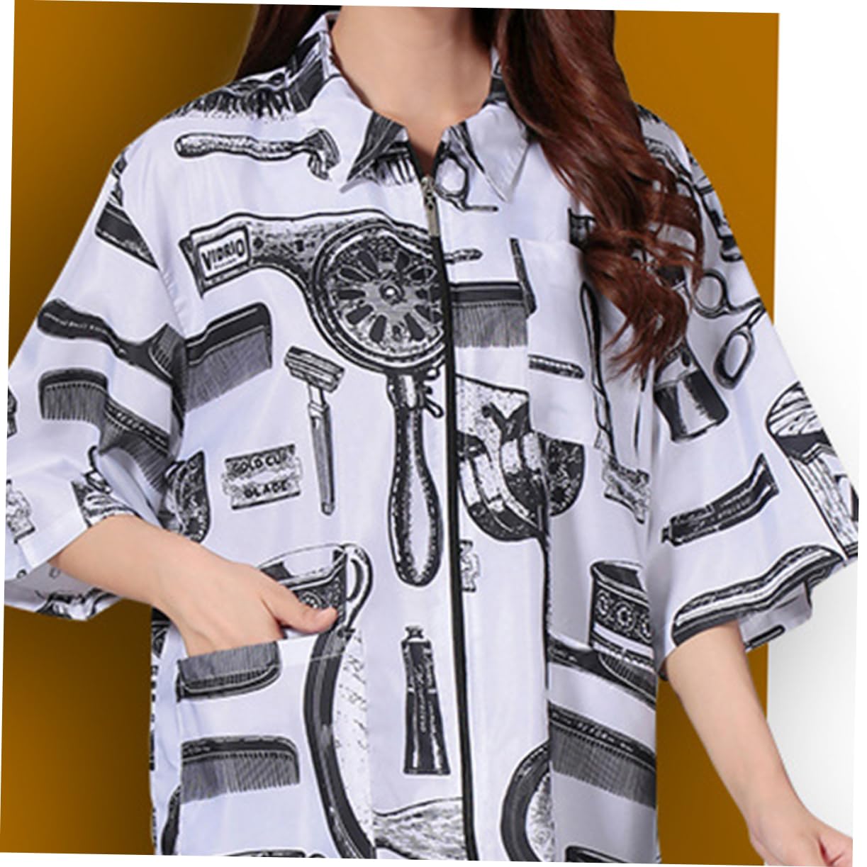 Abbigliamento per Parrucchieri Uniforme Premium con Maniche Corte e Chiusura Zip Design con Traspirante e Confortevole Bianco Xl