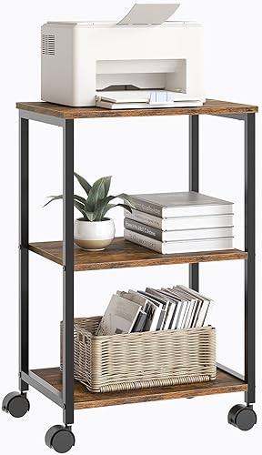 Miniatura 7 de YSVCO Soporte para impresora de 3 niveles con ruedas, carrito de impresora industrial con estante de almacenamiento para oficina en casa, sostiene