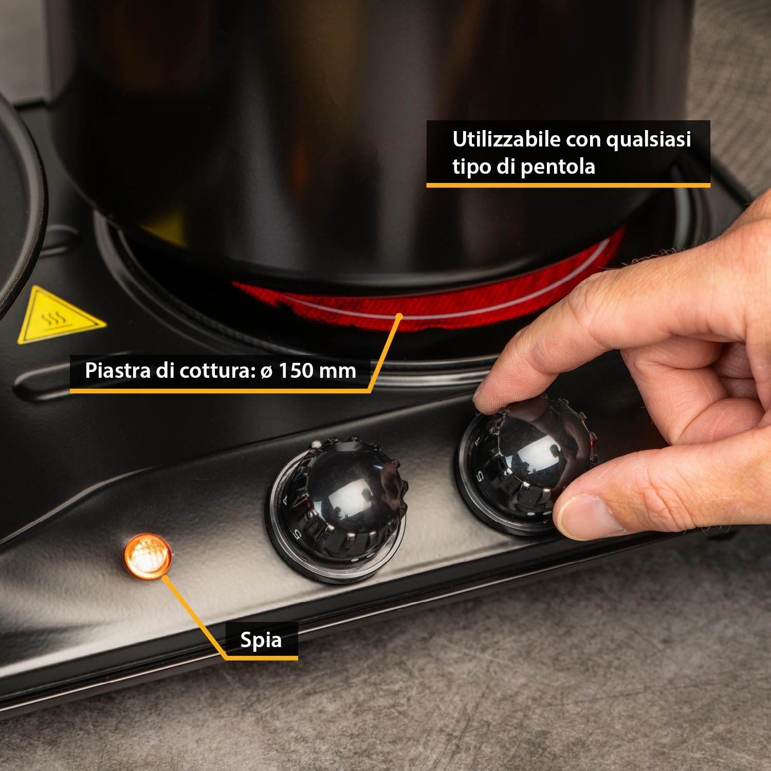 TZS First Austria - Piastra di cottura doppia infrarossi vetroceramica TUTTI i tipi di pentole 2000W - Mini Fornello elettrico da trasloco, campeggio e casa - Regolazione continua e spia di controllo