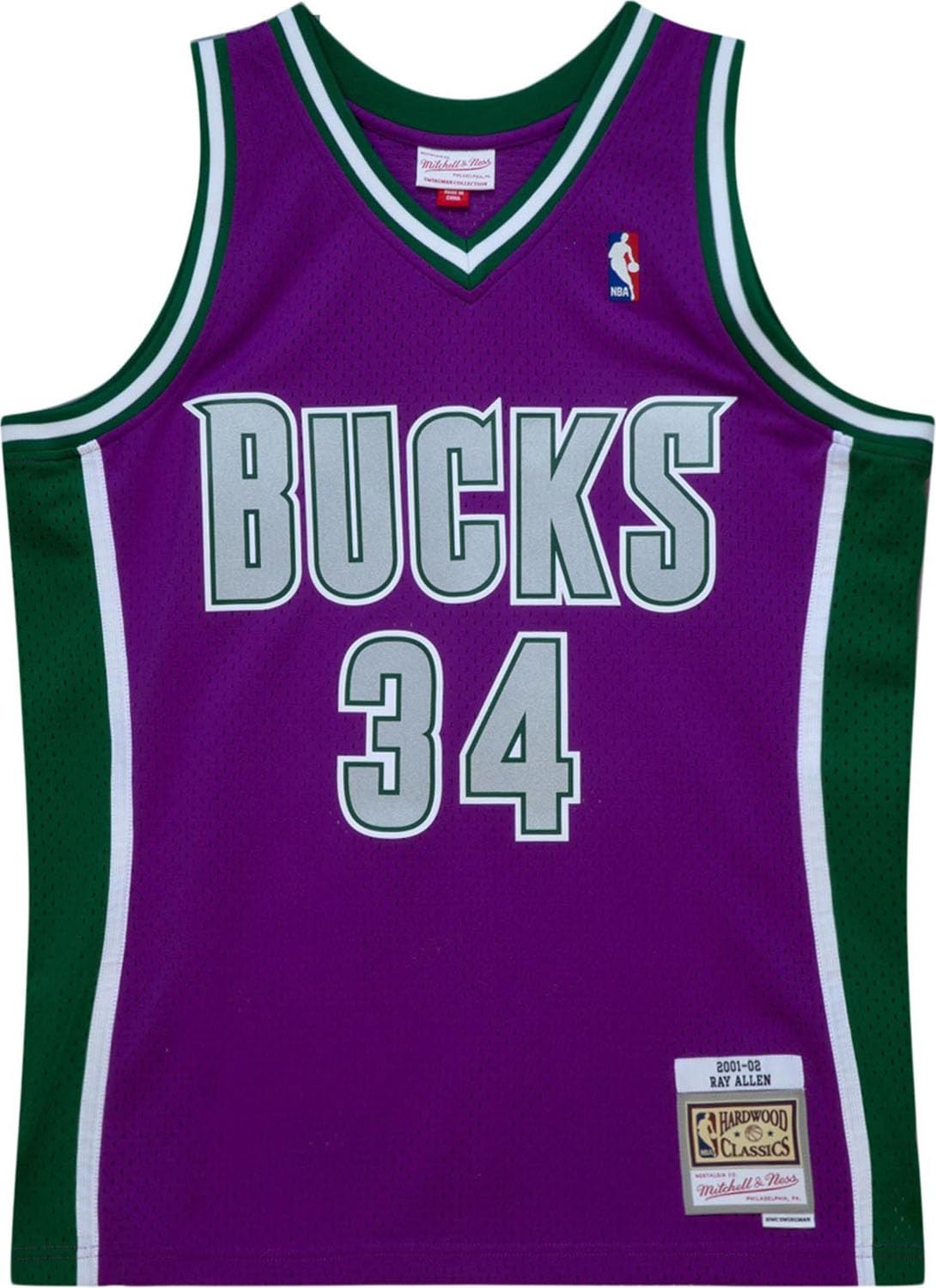 Mitchell & Ness Ray Allen #34 Milwaukee Bucks 2001-02 Swingman NBA - Maillot de la NBA, color morado