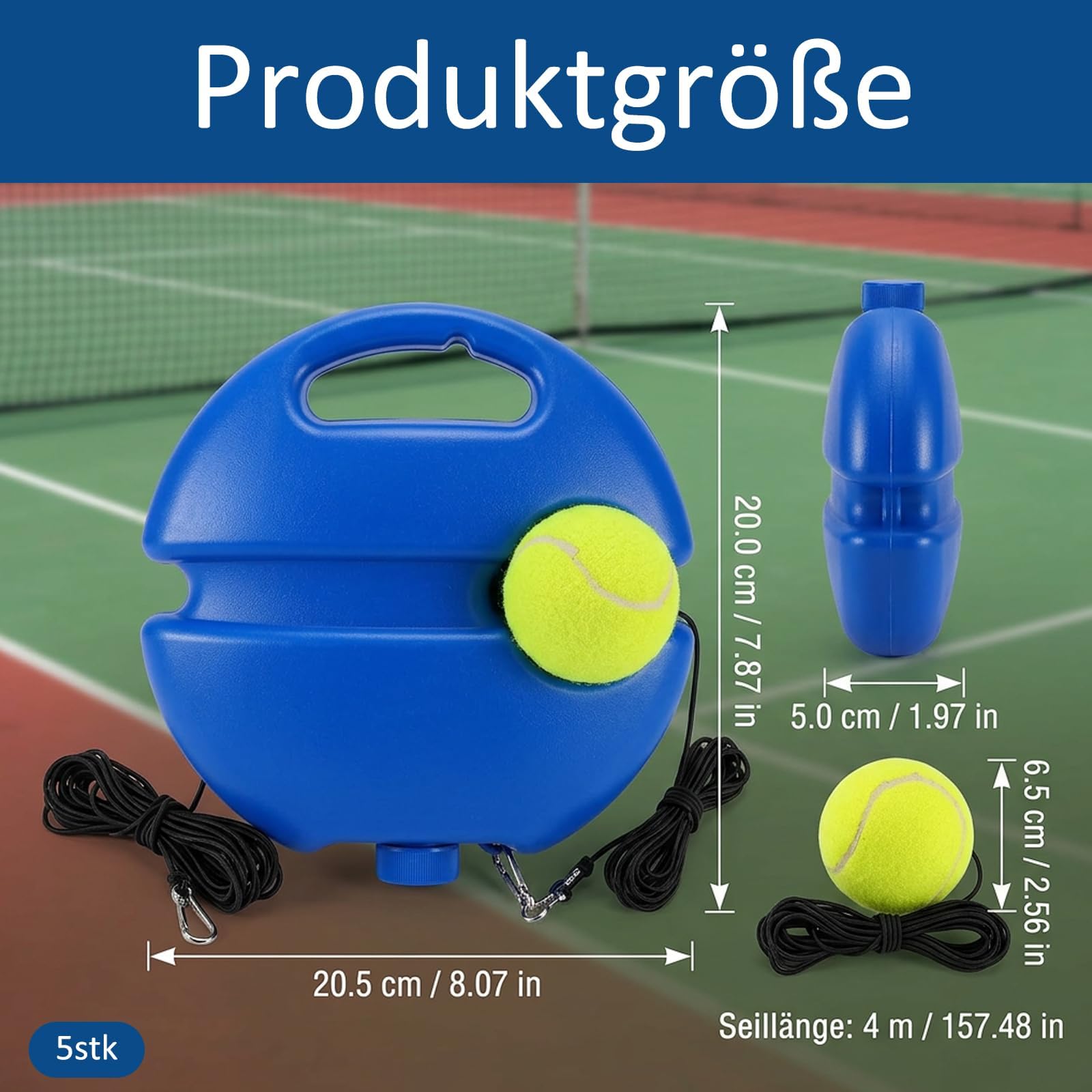5 Stück Tennistrainer Set, Tennis Übungsgerät mit 2 Bällen und 2 Schnüren, Tennisball mit Schnur zur Schlagtechnik- und Koordinationsübung, ideal für Garten und Zuhause