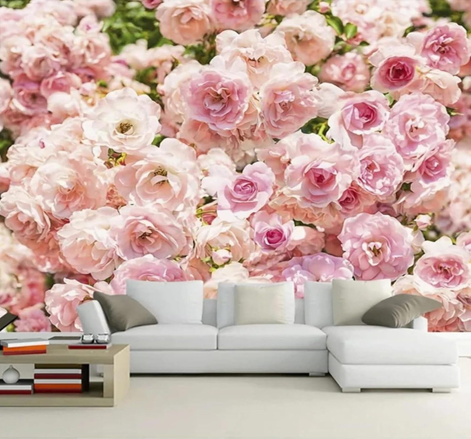 XLMING Beautiful Fresh Romantic Pink Flowers 3D Wallpaper Silky Texture Home Study Office Grey Dining Room Sofa Bedroom Living Room TV Backdrop-200cm×140cm