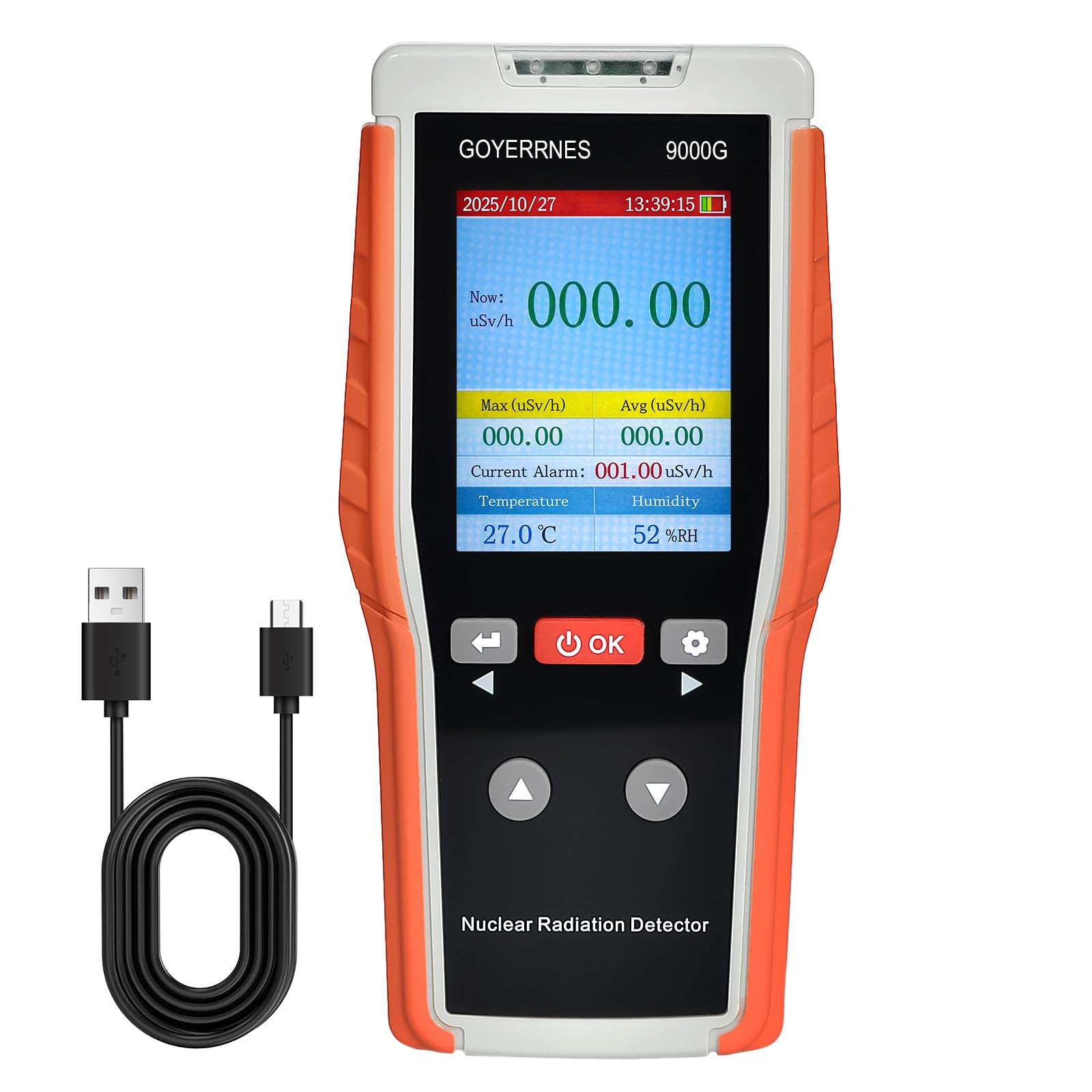 Contador Geiger, contador de radiactividad Geiger, detector de radiación nuclear para radiografía gamma beta con pantalla en alemán/inglés, almacenamiento de datos, velocidad de dosis en tiempo real y