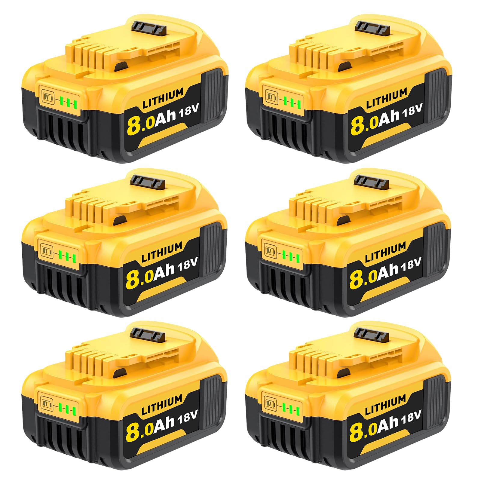 6X 18V 8000mAh Li-ion Replacement for Dewalt Battery Compatible with Dewalt 18V Battery DCB184 DCB200 DCB200-2 DCB201 DCB203 with LED Indicator for Cordless Power Tools (06)