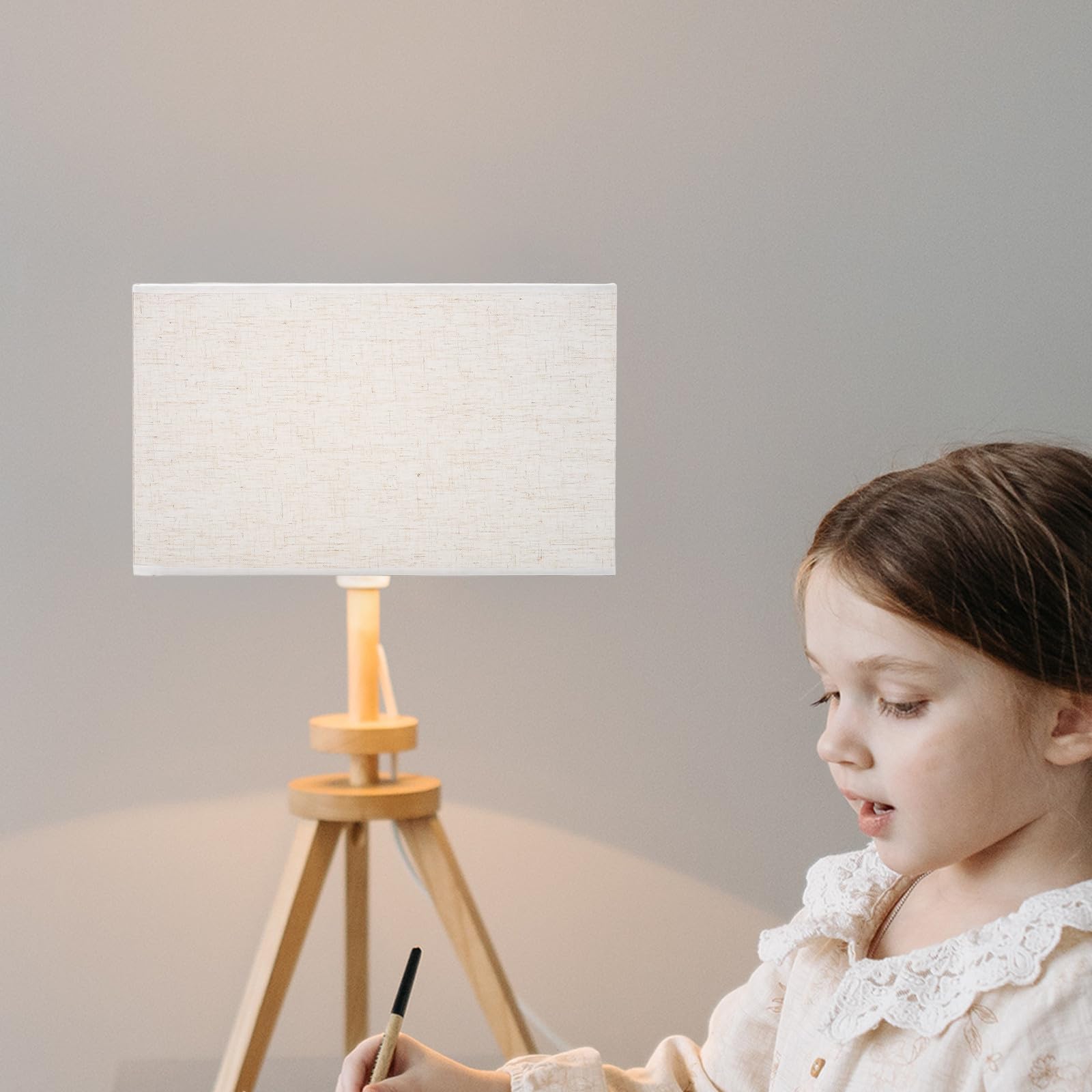 Paralume Rettangolare in Stoffa per Lampada da Tavolo E27 Beige | Installazione Semplice, Effetto Decorativo, per Camera da Letto e Studio