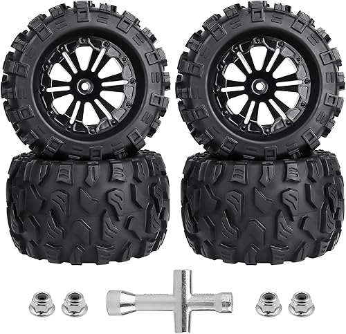 4 unidades de neumáticos y ruedas para camiones RC de 4.921 in 1/10 de 2.8 pulgadas montados en OD 0.472 in para Traxxas Stampede Rustler VXL 4x4