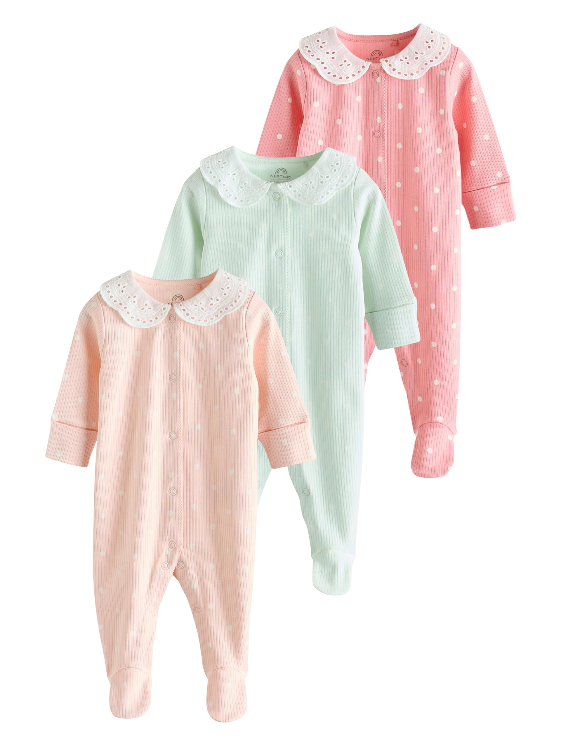 NEXT Bébé Fille Dors-Bien bébé avec col 100% Coton, Lot de 3