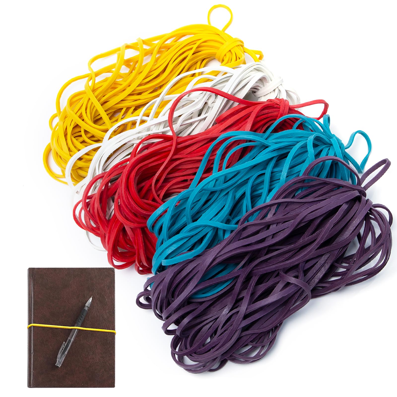 200 Pezzi Grandi Elastici Ufficio 180X3 mm Colorati Elastico Gomma | Grande Diametro Elastici Gomma Rosso Bianco Blu Giallo Viola per Scuola Ufficio e Domestica Organizzazione dei File