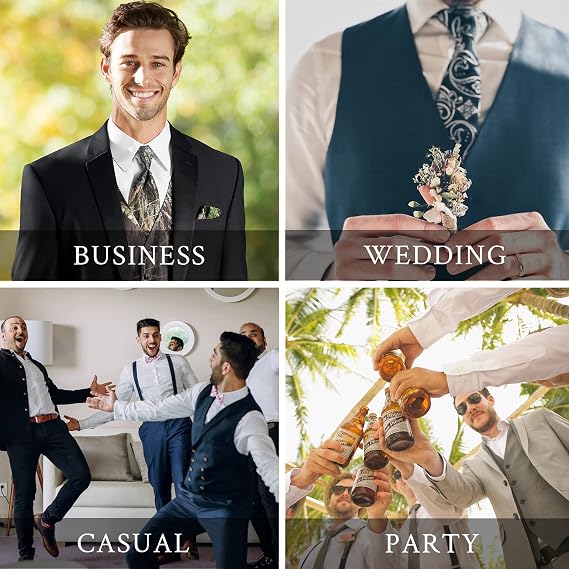 Paisley Vest and Tie Sets for Men Formal Floral Jacquard Suit Vests Ties Pocket Square Cufflinks Tuxedo Waistcoat