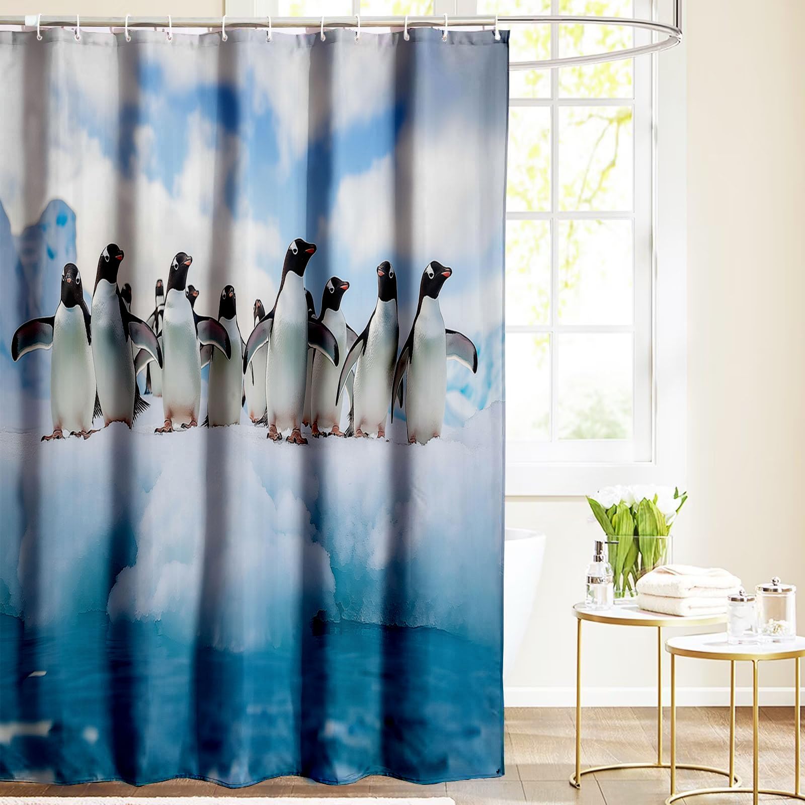 Rideau de salle de bain avec iceberg et pingouin rideau douche 200x200