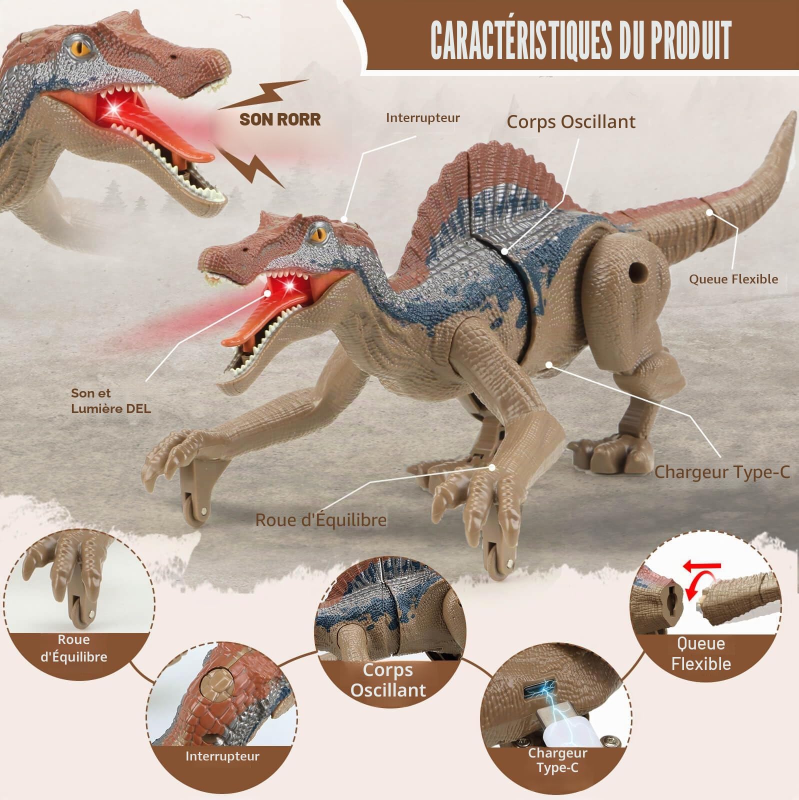 Aooess Jouets pour enfants de 3 à 8 ans: jouets de dinosaures télécommandés pour les âges 3 4 5 6 7 8 ans cadeaux pour enfants jouets pour enfants de 3 à 8 ans jouet robot dinosaure RC
