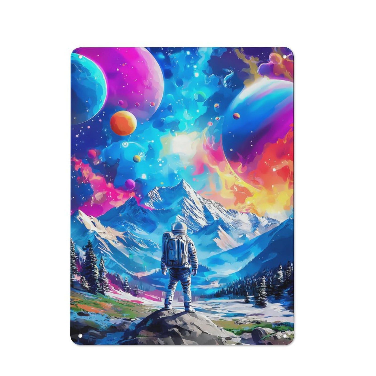 Junmoney Astronaut In A Colorful Galaxy Vintage Metal Wall Decor 40X30cm, Metal Gift Sign For Hallway, Home Bar, Garage Or Study