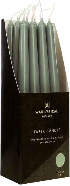WAX LYRICAL Unscented 25 cm Tapered Dinner Candle Dusky Blue, Box of 12, 25cm