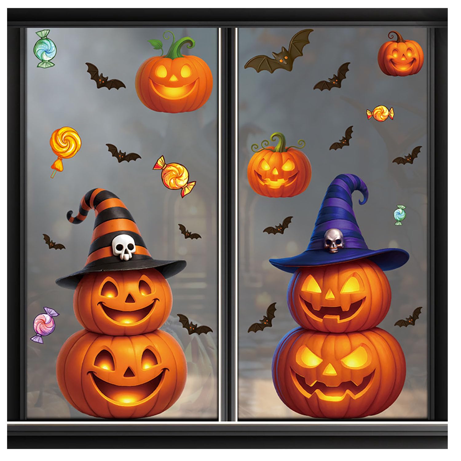 GZWXSM Halloween Window Clings Pumpkin Bat Static Decals 20x30cm