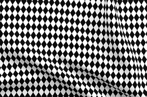 Tela de flores de cuchara  Diamantes de color blanco y negro con pequeños diamantes geométricos impresos en tela de algodón de la firma de pétalos