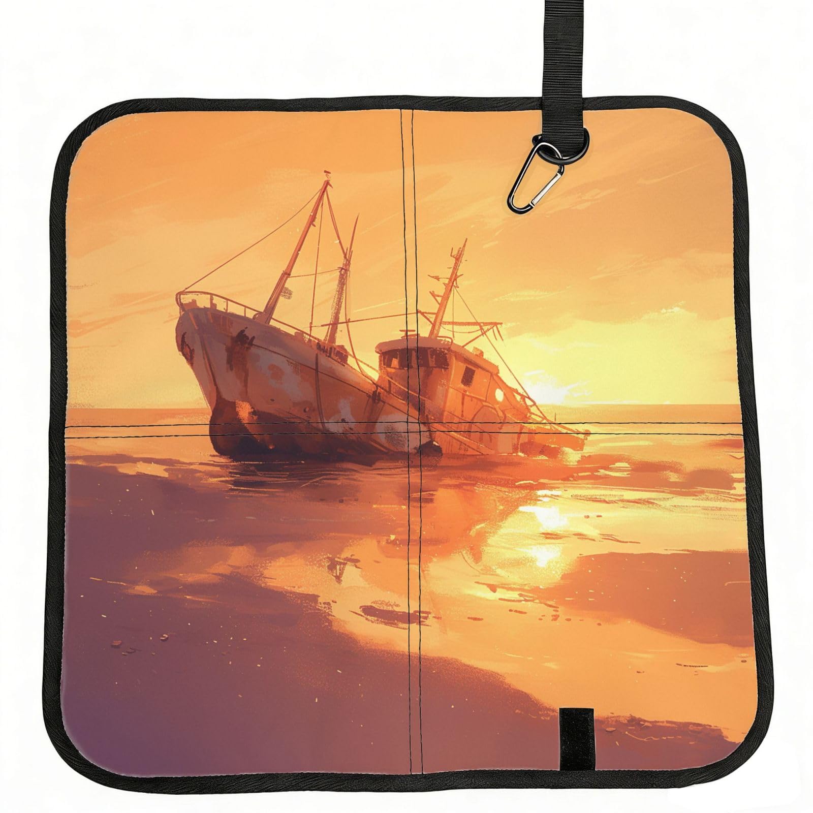 YGLHBDPBF boat on the beach Print Camping seat cushion,Foldable Sitting Pads,Save Backpack Space for Hiking