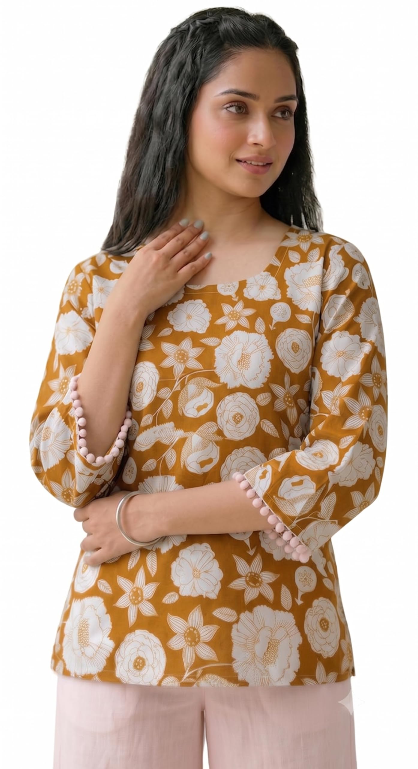 blawesome Women Cotton Short Kurti - Back Dori for Adjustment | Regular Fit 3/4 Sleeve-picture-21