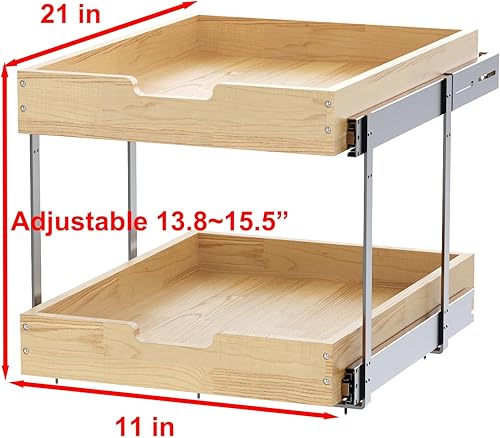 Miniatura 2 de Organizador de armario extraíble de madera, 2 lazos de 11 pulgadas de ancho x 21 pulgadas de profundidad, cajones deslizantes resistentes para