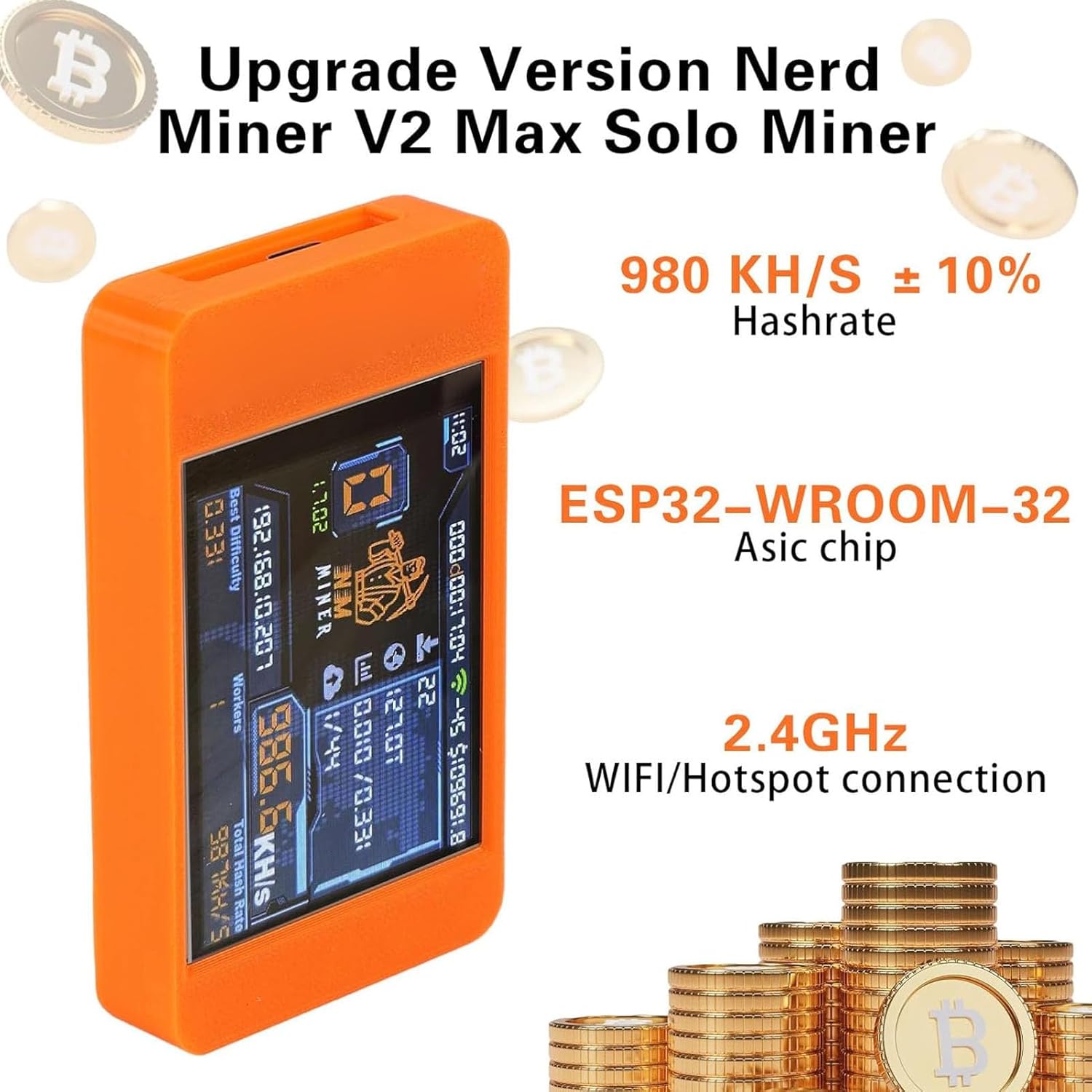 The PUSOKEI NM Miner showing its compact design and 2.8-inch color screen, highlighting easy setup and open-source nature.