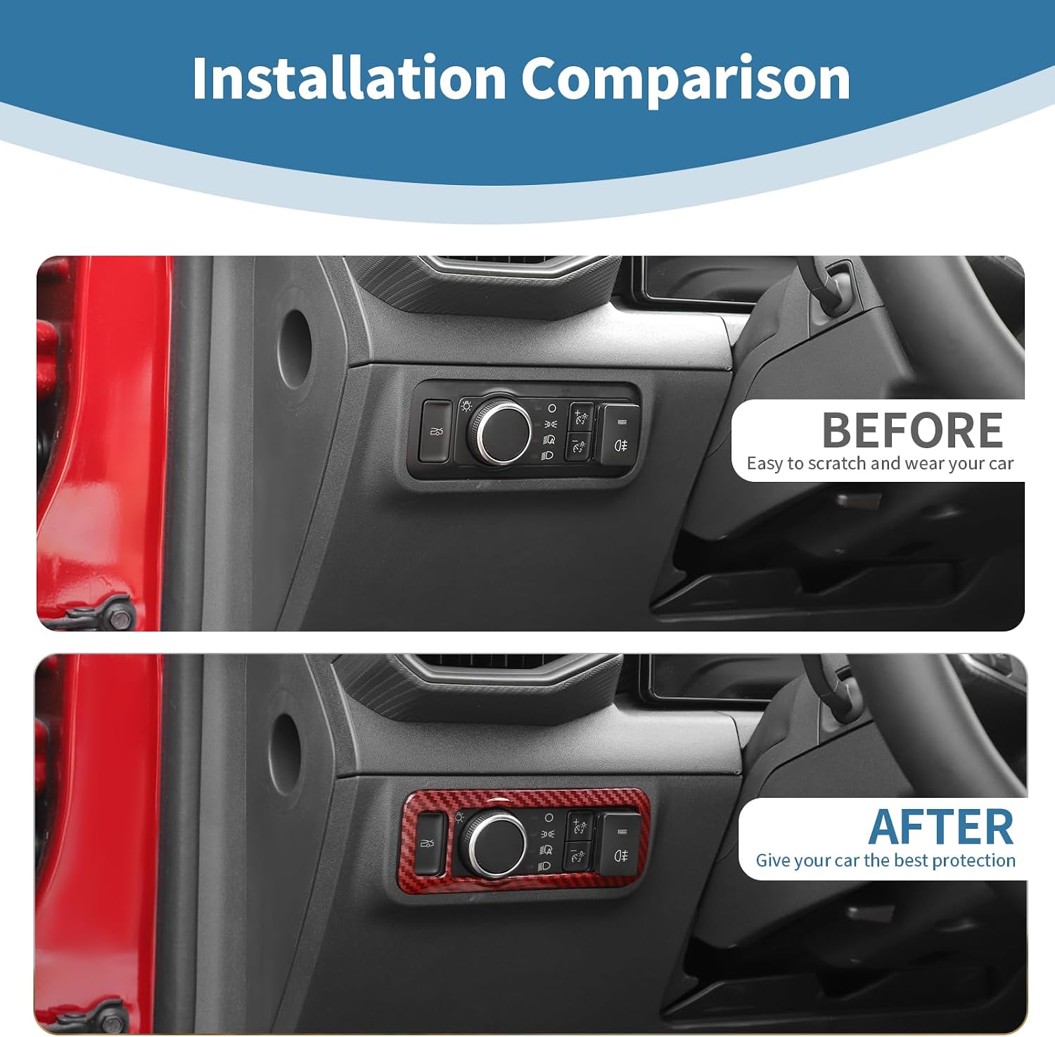for Mustang Headlight Switch Panel Trim Cover for Bronco/Bronco Sport 2021-Present for Mustang 2024-Present Red Carbon Fiber Interior Accessories