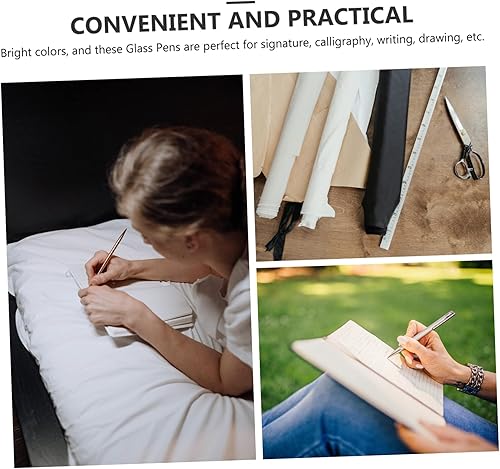 Miniatura 8 de STOBOK Pluma de tinta de vidrio de dibujo Pluma de vidrio Pluma estilográfica de goteo Plumas de tinta de color Bolígrafos de colores Vidrio de