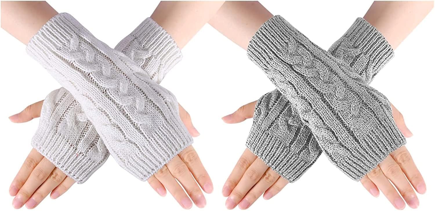 sockfun Knit Fingerless Gloves for Women Hand Warmer Gloves, Thumbhole Warm Winter Fingerless Mittens for Women 2 Pairs in Black and Grey at  Women’s Clothing store