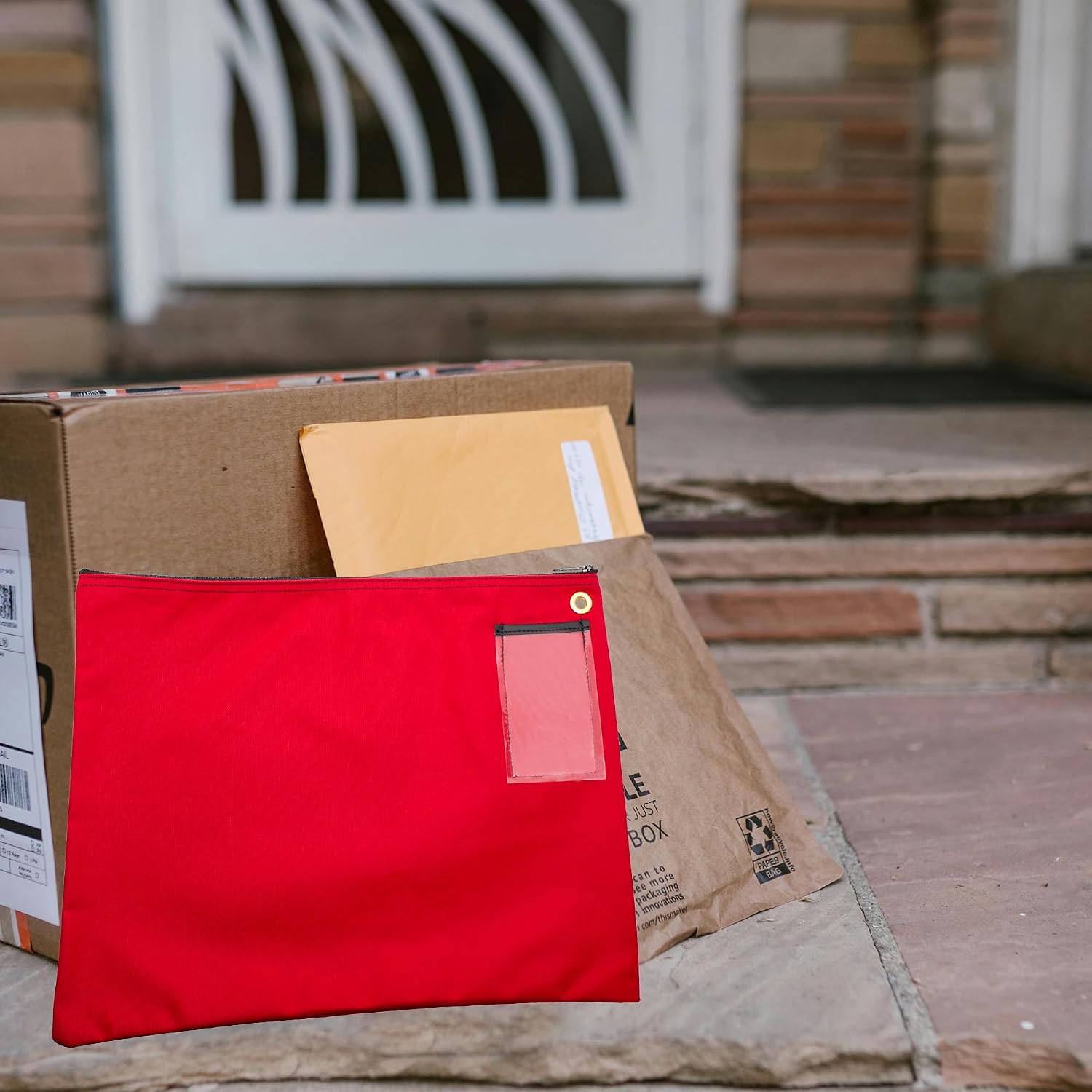 Interoffice Canvas Mailbag, Transit Envelope, Mailer Pouch, Sack for Documents, 18 x 14 inch (Red)