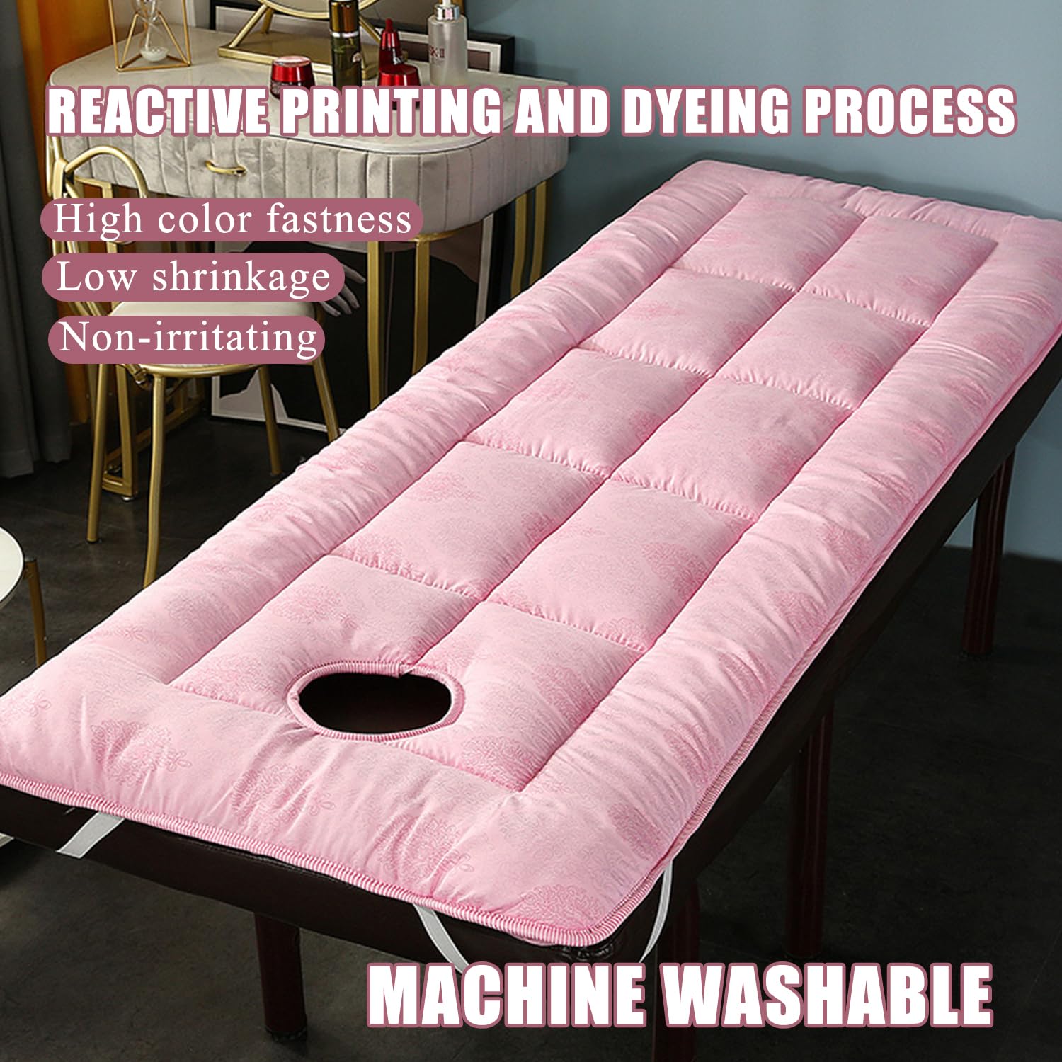 Almohadilla Para Mesa De Masaje De Spa Con Orificio Para La Cara Adorno Acolchado Para Mesa SPA Masaje De Belleza Funda De Cama Para Pestañas Con Banda Elástica Lavable,White(s),185 * 60cm