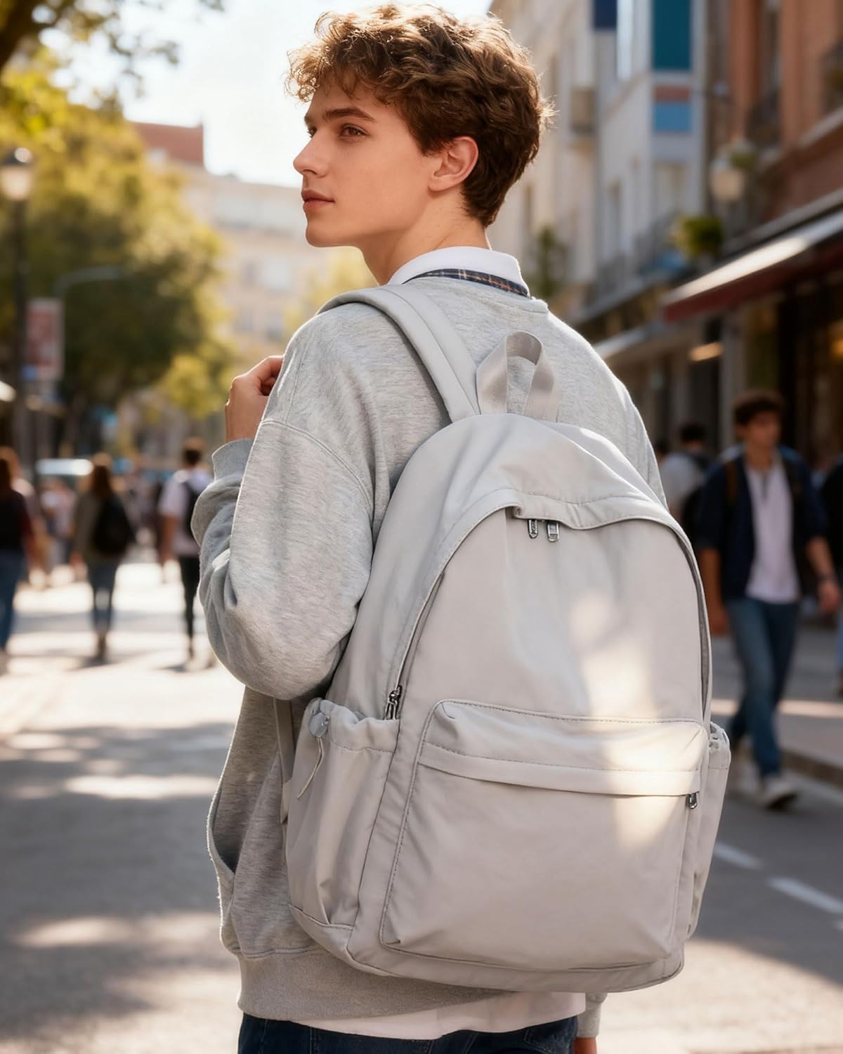 BJLFS White Backpack for School Women Girls, Waterproof Bookbag Cute High School Back pack for Men Teen Boys, Lightweight Travel College Backpack Mochilas Escolares para Casual Daypack Rucksack - Image 8