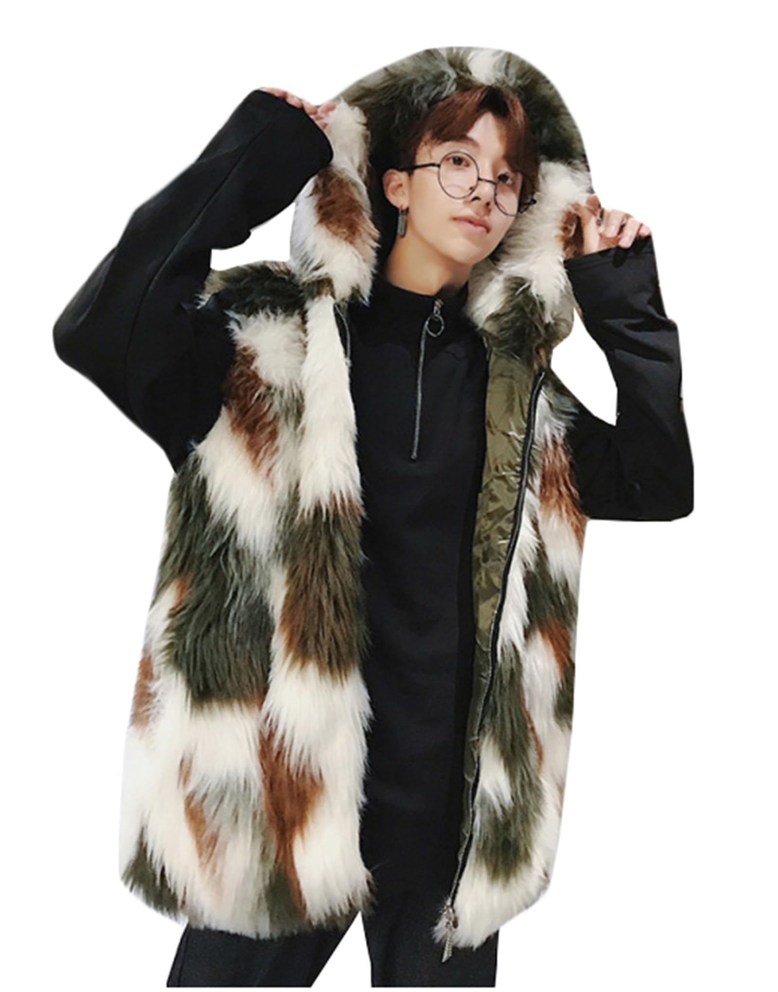 Amazon | [BEIBANG] バイバン ファーベスト メンズ フード付き ベスト