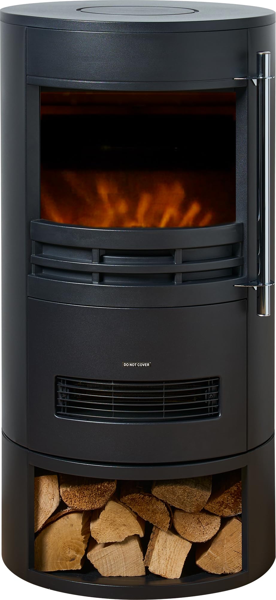 Sureflame Dunston Round Electric Stove with Log Storage in Black with LED Flame Effect and Thermostat