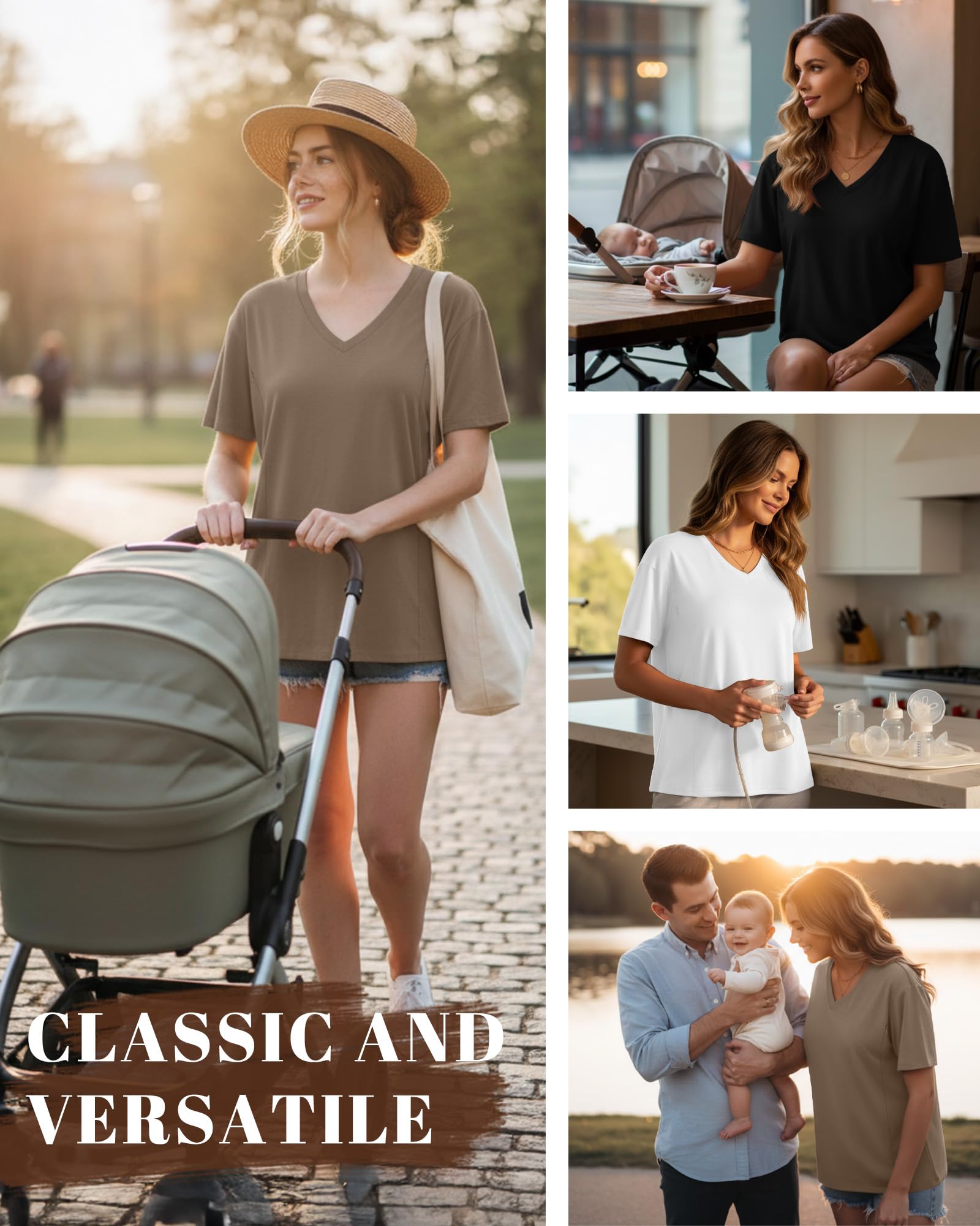 Xuniea 3er-Pack Stillshirts in Übergröße für Damen mit Verdeckten Reißverschlüssen, Lockere Passform, Kurzarm, Umstandsmode