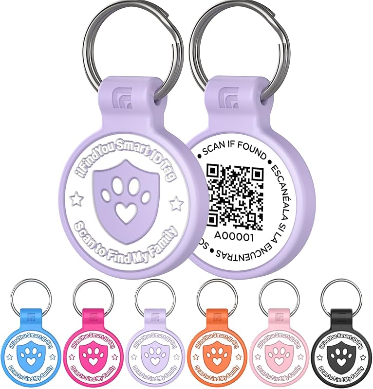 Plaquinha de Identificação para Gatos e Cães com QR Code em Silicone ILFINDYOU, Roxa, Tamanho Grande