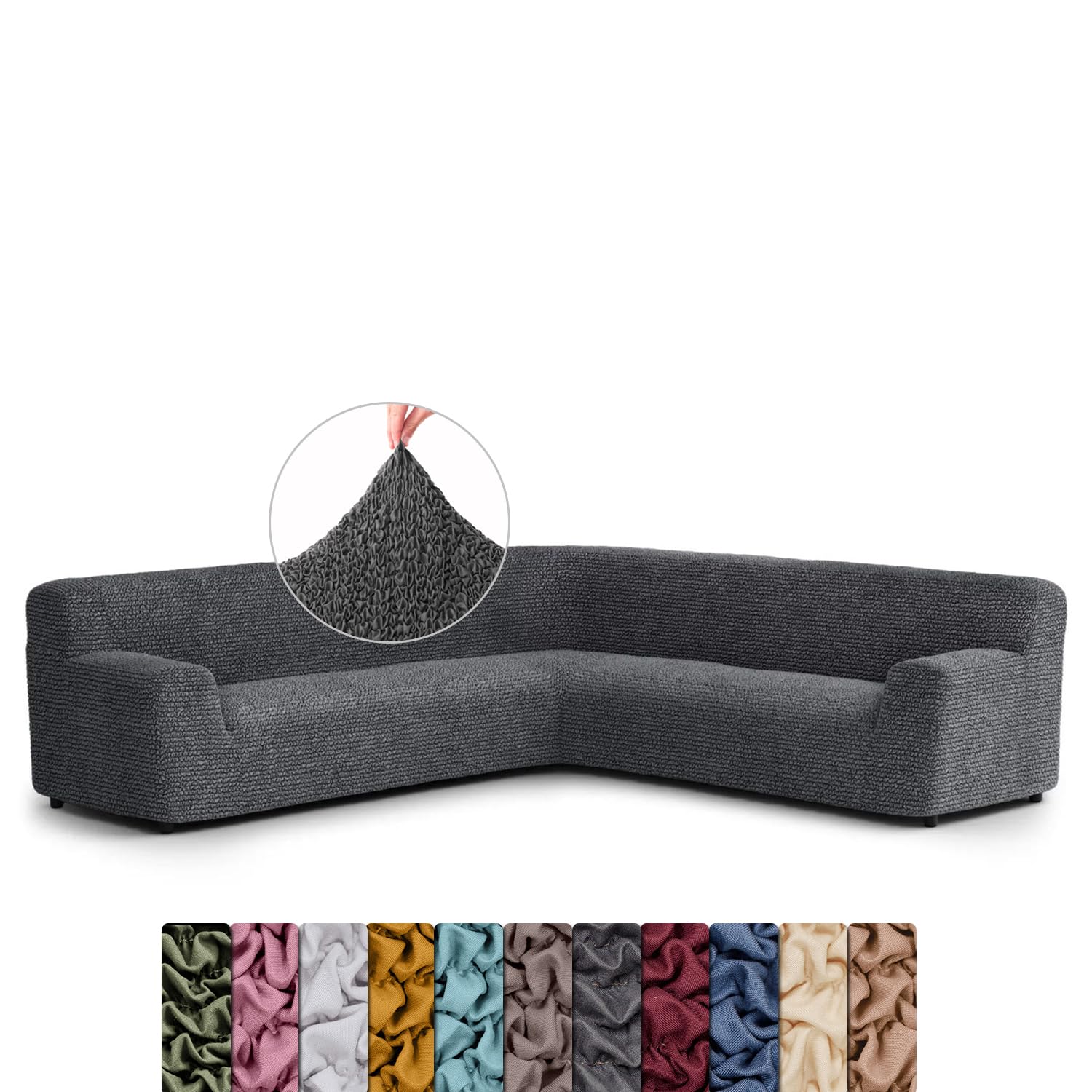 Menotti Large Corner Sofa Cover - Couch Cover - Pet Protector - Soft Fabric Slipcovers - 1-piece Form Fit Stretch Sectional Sofa Slipcover Furniture Protector - Microfibre - Charcoal (Large Corner)