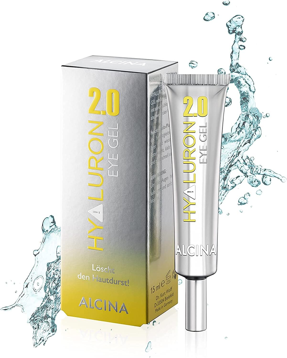 ALCINA Hyaluron 2.0 Eye Gel with Hyaluronic Acid - Hydrating & Moisturizing with Anti-Wrinkle Effect - Reduces puffiness – For a firm & smooth appearance around the eyes - 15 ml/Made in Germany