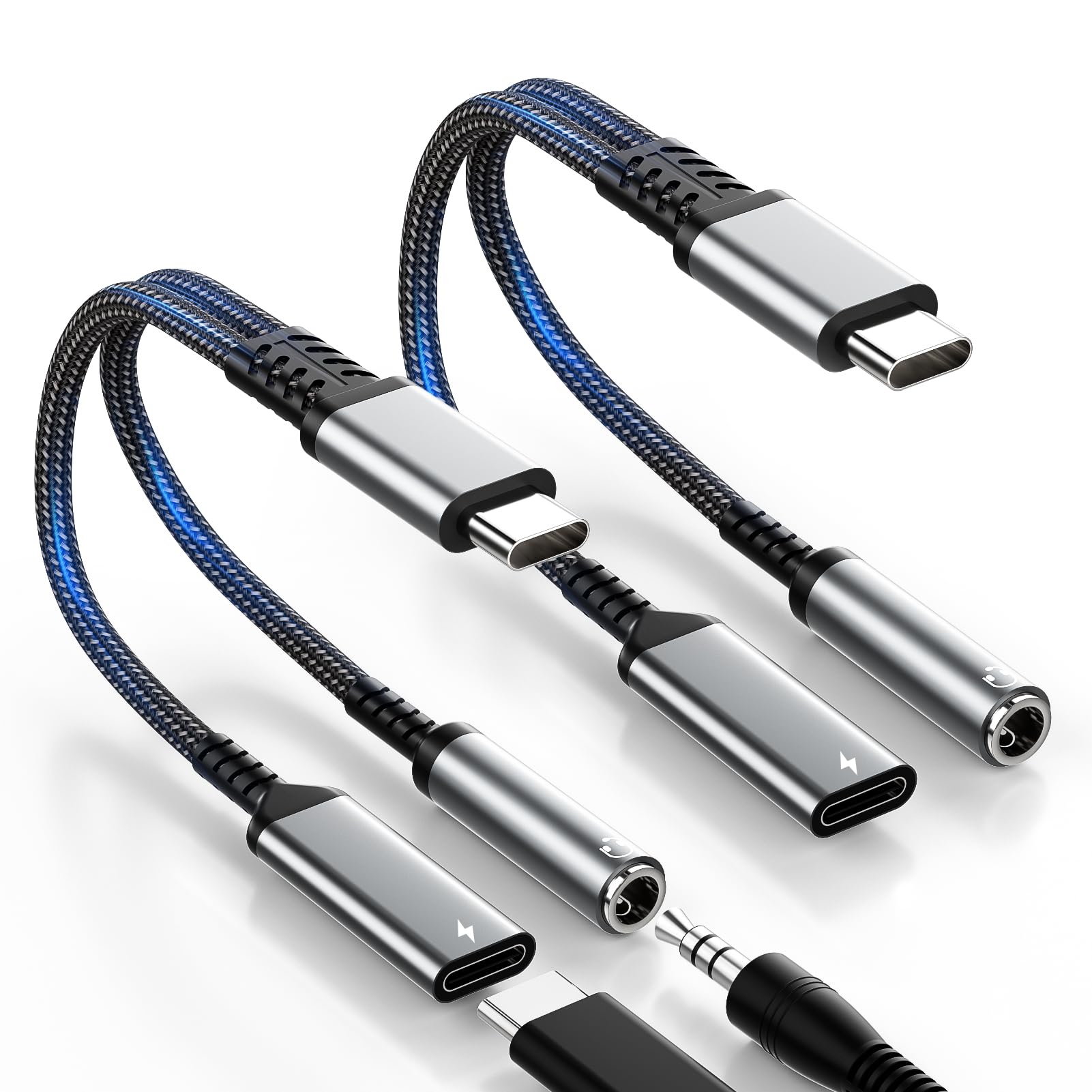 NEUTYPECHIC Adapter USB Typ C auf 3,5 mm Klinke, 2 in 1 Audio und Ladekabel, Schwarz