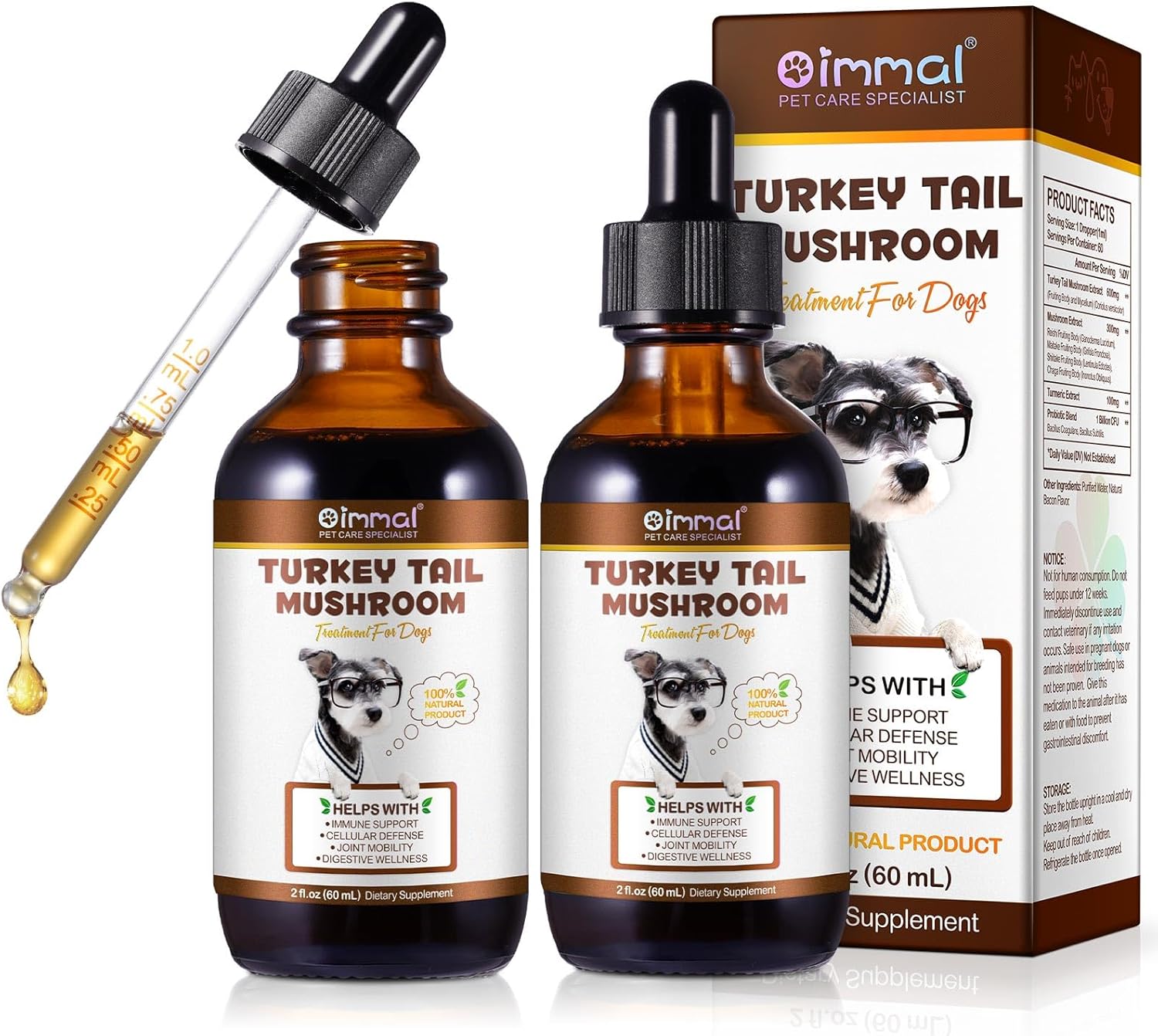 Turkey Tail Mushroom for Dogs, Dogs Turkey Tail Mushroom Liquid Supplement with Probiotics & Turmeric, Support Immune, Digestive & Joint, Faster Absorption – Bacon Flavor (120ML)