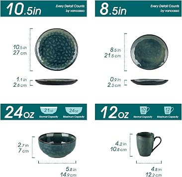 vancasso Starry 16 Pieces Green Dinnerware Set, Reactive Change Glaze Dinner Set, Plates and Bowls Set