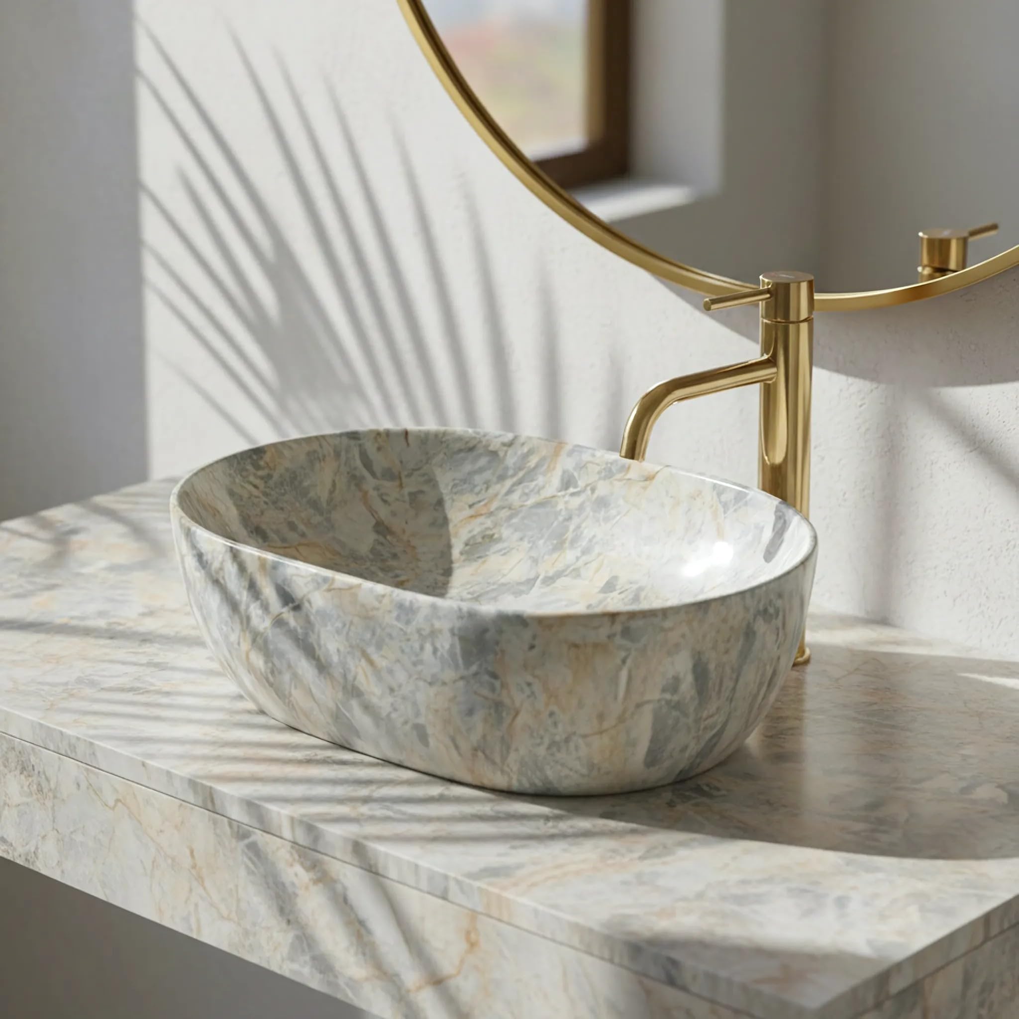 Rea - Lavabo sobre encimera Amelia Rustrstone 48 - Cerámica - Beige - 48x34,5x13,5 cm