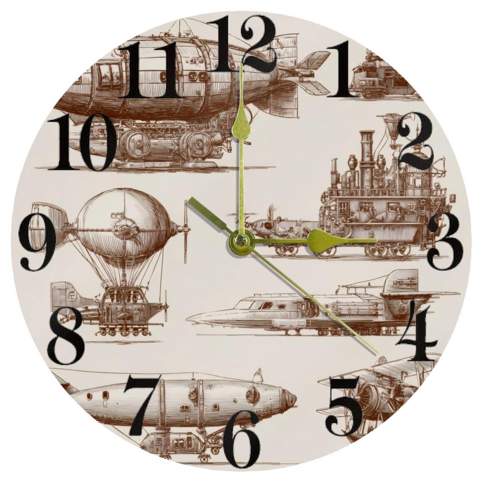 Horloge murale avion silencieuse mouvement quartz Steampunk rétro à pile pour classe et école