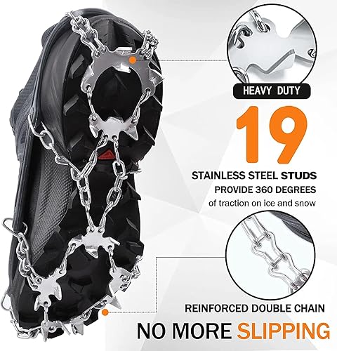 Miniatura 2 de Crampones - Tacos de hielo, tracción para zapatos y botas, 19 tachuelas antideslizantes de acero inoxidable, tacos de nieve seguros para senderismo,
