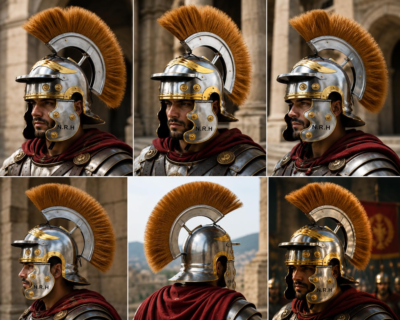 Roman Centurion Armor - Casco con Pluma Rubia en el Soporte