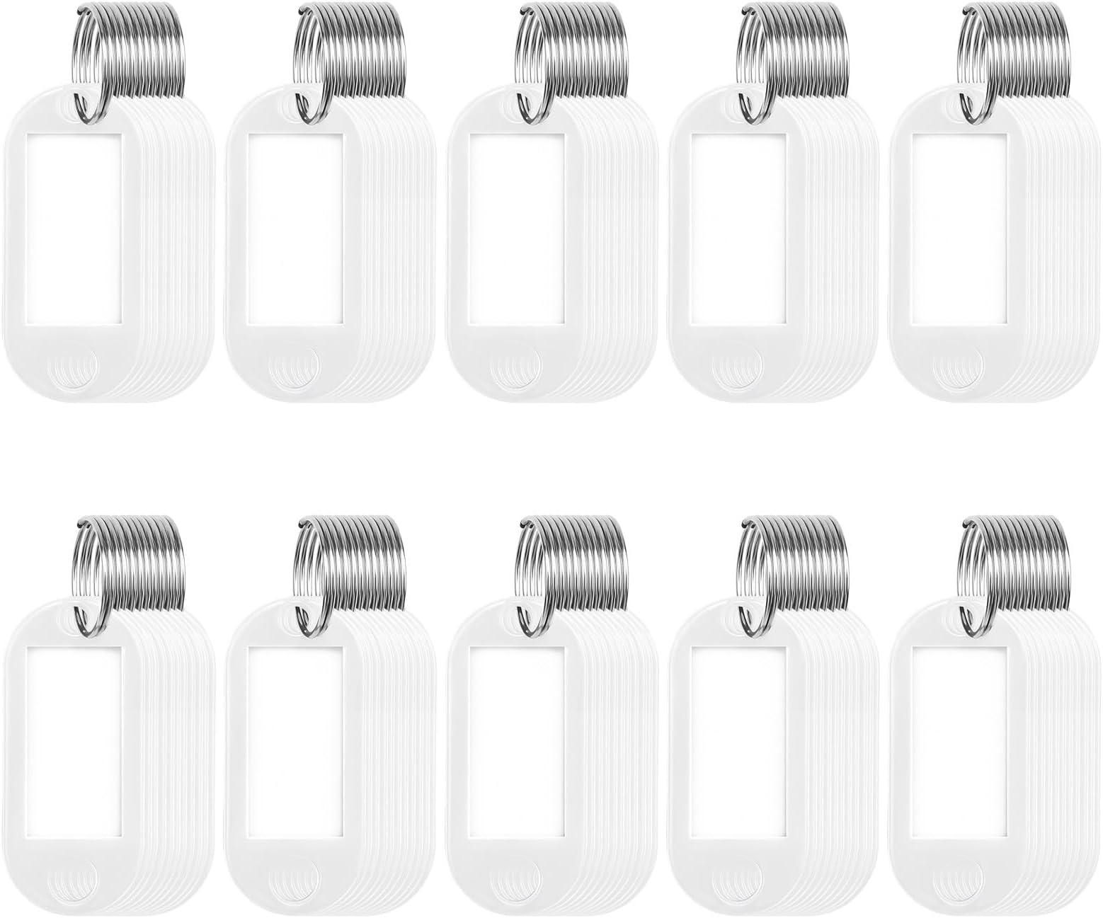 NACHLYNN 200 Pack Plastic Key Tags with Key Ring and Tag Combinations for Keychains Pet Identification Luggage (110, White, 2 x 0.85 in)