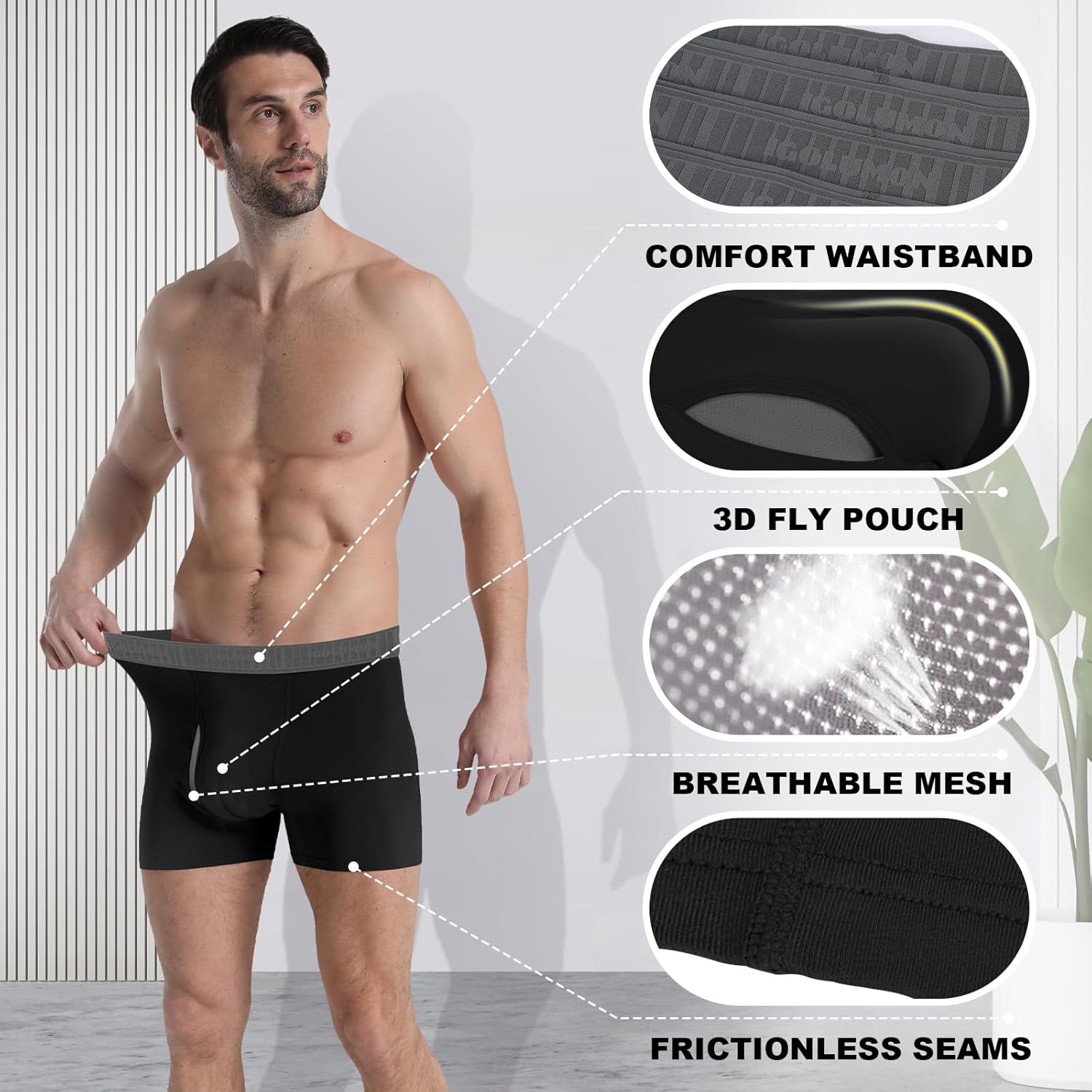 IGOLUMON Mens Underwear Boxer Briefs 7 Pack Breathable Bamboo Rayon Underwear Boxers for Men Soft Boxer Briefs with Pouch - Image 3